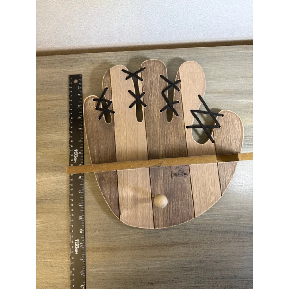 handcrafted wooden baseball glove wall shelf holds baseball bat ball & glove
